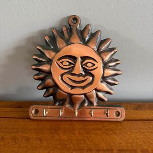 Vintage Old Dutch Decor celestial Sun Face Cast Metal Wall Key Holder